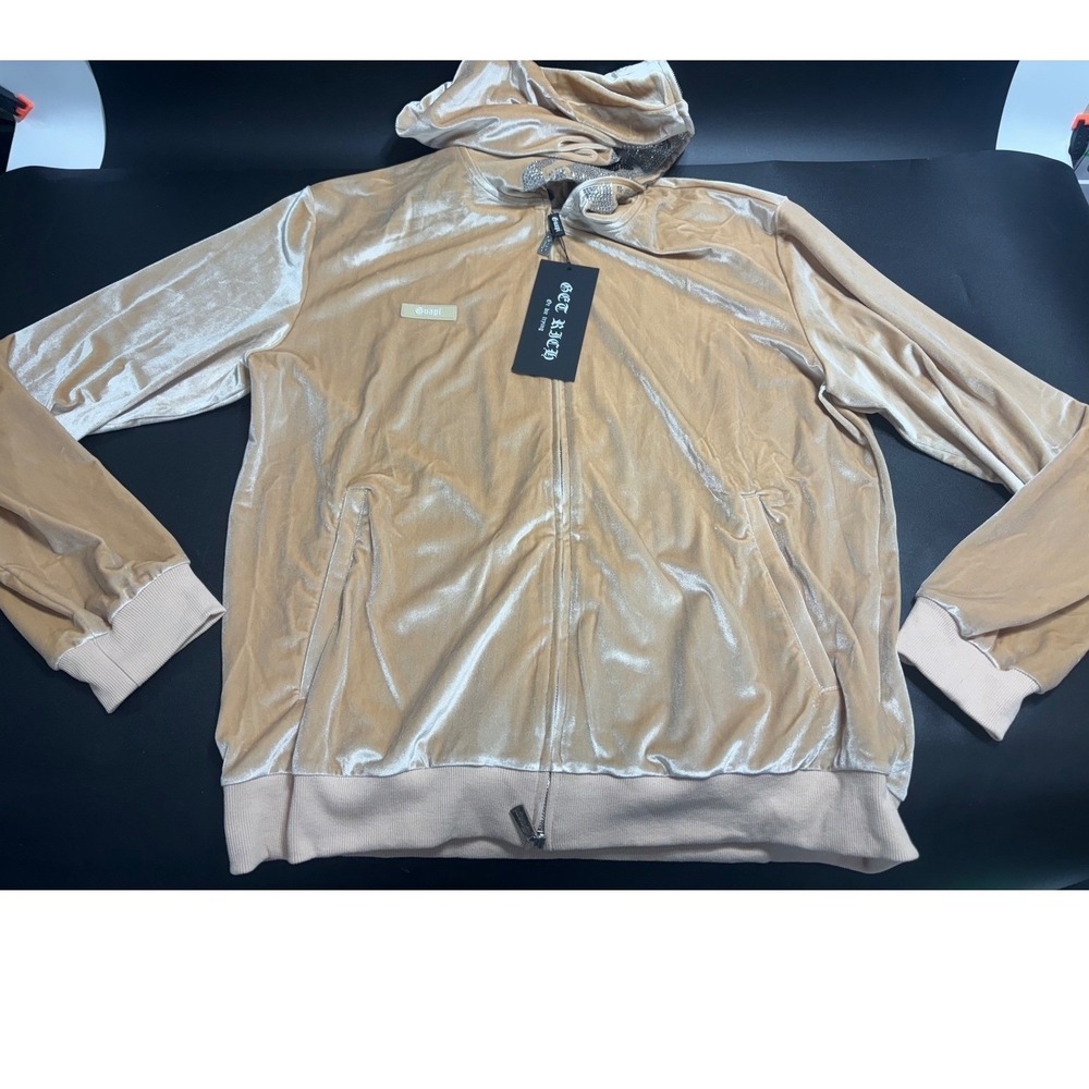 Guapi NEW Limited Edition Skull Mask Rhinestone Full Zip Hoodie Beige 3XL 34/100